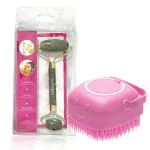 Majestique Jade Roller & Gentle Silicone Brush for Deep Cleansing, Muscle Relaxing Wrinkles Relieving, Perfect for Spa Days, or Home Use - Color May Vary