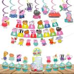 Festiko 28 Pcs Peppa Pig Theme Its My Half Banner, Cake, Cupcake Toppers, Swirls With Cutouts, Its My Half Birthday Combo Decoration