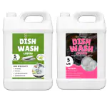 FLISKO Dishwash Liquid Green 5L And Pink 5L Pet Safe, with Baking Soda, Salt & Lemon Extract, Lemon Juicy