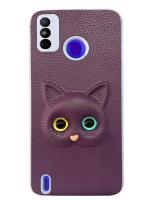 Fastship Colour Eye Cat soft Kitty Case Back Cover for Tecno Spark 6 Go | Faux Leather Finish 3D Pattern Cat EYES Case Back Cover Case for Tecno KE5K / Spark 6Go - Jam Purple