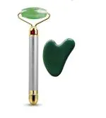Getmecraft Green Jade Vibrating Roller and Gua Sha Facial Massage Tool For Face Neck Back