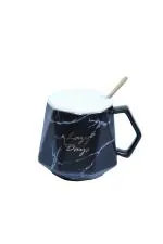 Lofa Black Ceramic Coffee Mugs with Lid and Spoon