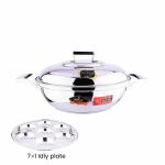 EuroStyle Delight Sandwich Bottom Idli cookware Stainless Steel (kadai & Idli maker), 2 In 1 Highly Performance, Idli Plate (7 pits)(Stainless Steel, EUS_Delight_SB_IKD_E)