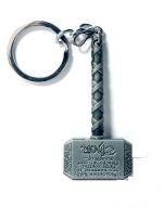 Blue Aura Crystal Leaves Gold Metal Thor Hammer Key Chain