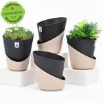 Eha Earth Friendly EcoBloom Small Self Watering Pots for Plants | 4 Inch, Pack of 4 |Bamboo Based and UV Protected Planters | Pots for Indoor Plants | for Home Decor, Outdoor, Balcony | Charcoal