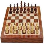 SOUVNEAR Premium Quality, Handcrafted Rosewood Unique Chess Board Set, Foldable Secure Storage for Magnetic Pieces with Extra Queens, Chess Set for Kids and Adults, Brown (7x7 Inches)