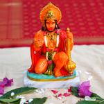 Chaque Decor Marble dust Hanuman Ji Ki Murti in Blessing Posture with Gada Sitting | Lord Balaji Bajrangbali Sankat Mochan Bhagwan Idol for Temple car Dashboard Home Decor | 9 Inchs, Orange