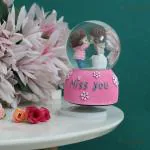 TIED RIBBONS Multicolor Valentine Gift 14X8 Cm - Rotating Glass Dome With Music Globe Showpiece
