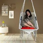 Curio Centre White Rectangular Hanging Swing Chair with Cushion & Accessories 66x96x144 cm