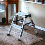 Mivu 2 steps Premium Anodized Dual Aluminium Step Ladder with Both Side Steps for Home & Office Use | Made in India | 5 Years Warranty | Both Side Steps Foldable Aluminium Ladder