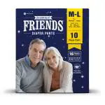 Friends Overnight Adult Diapers Pants Style - 10 Count (M-L) with odour lock and Anti-Bacterial Absorbent Core- Waist Size 25-48 inch ; 63.5-122cm