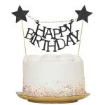 Zyozique Happy Birthday Cake Topper - Glitter Black Birthday Cake Topper Decorations, Suitable for Happy Birthday Sign, Birthday Party or Birthday Photo Booth Props