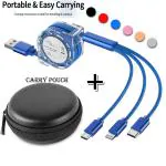 BUFONA 3in1 Retractable Multiple Port Charging Cable Mobile Data Cable+Carry Pouch Magic Charging Cable Multipin Fast Charger Cord All In One Charging Pad