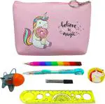 POKSI Combo Stationary Art Polyester Pencil Box l Set of 7 Multicolor