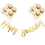 Orama Happy Birthday Banner With Golden Confetti Balloons For Decoration - 9 Items Combo Set for Husband Wife Birthday Decorations (Golden Birthday Banner)
