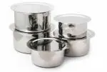 LIMETRO STEEL Dishwasher Safe Silver Stainless Steel Pot with Lid 3.5 L (Pack of 5)