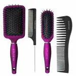 Majestique Paddle Brush Detangler, Styling Brush, Tail Comb & Wide Tooth Comb Flat Hair Brush for Women & Men Pack of 4