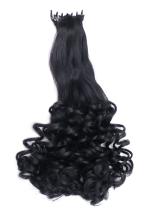 Honbon Culture Ponytails Hairpiece Wavy Hair Extensions Curly Dark Black For Women & Girls 18Inch