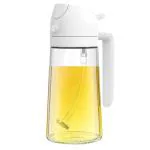PRIME PICK 2-in-1 Olive Oil Dispenser Bottle - 16oz/470ml Premium Glass Oil Sprayer with Adjustable Nozzle for Cooking, Air Fryer, Salad, Frying, BBQ - Food-Grade, Leak-Proof White Colour