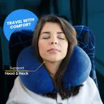 Sleepsia Memory Foam Travel Pillow - Neck Raised Travelling Neck Support for Airplane, Flights & Car, Relieves Neck Pain with Ergonomic Comfort for Long Trips