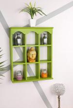 Home Sparkle Green Wood Multipurpose 9 Partition Compartment Wall Shelf Rack 40X12.7X50.8 cm
