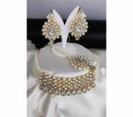 Gyaan Jewels Handmade Gold Plated Alloy Necklace, Earring and Maang Tikka Set White (Women) (Pack of 1) Free Size
