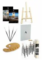 ArtRight Mega Painting Set Combo for Artists' - 60 Pcs Professional Painting & Art Supply Kit with Wooden Easel (2 Feet), A3 Pre Stretched Canvas, 40 A3 & A4 Watercolor Sheets (300 GSM), Painting Palette, Mix Paintbrush Set of 19 with 4 Free Liner Brushes