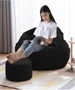 GIGLICK 4XL Bean Bag With Relaxing Footrest Bean Bag Chair With Foam Filling (Black)