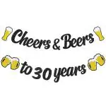 Festiko Cheers Beers To 30 Years Banner 30 Birthday Decorations For Men Women 30th Birthday Wedding Anniversary Party Backdrop Supplies