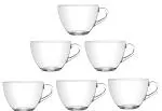 Cracker Transparent Glass Big Tea Cup Mug With Handle For Hot And Cold Drinks 210ml (Pack Of 6)