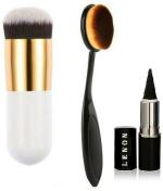 Lenon Beauty Professional Foundation Brush and Oval Foundation Brush, Black Kajal (3 Items in the set)