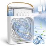 SEVOU MODERN LIVING Portable Humidifier Air Cooler Mist Fan Mini Cooler For Home With 3 Speed Mode With Water Spray, 7 Color Led And Timer, Usb Personal Cooler Desk Fan (Usb Powered Mini Ac, White)