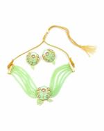 Bella Store Women Light Green Meenakari Kundan Wedding Necklace Set