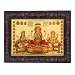 Hawai Ganesh Lakshmi Saraswati Gold Plated Foil Photo With Engineered Wood Religious Photo Frame for Décor and Worship Use SFDI00639_BLK_14x10 inch