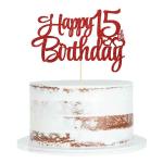 Festiko Red Glitter 15th Birthday Happy Birthday Cake Topper 15th Birthday Party Cake Decorations Hello 15 Years Old Cheers For The Arrival Of 15 Years Old