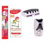Colgate Toothpaste for Kids (3-5 years), Natural Strawberry Flavor - 80 gm Tube+ Free wall mount automatic toothpaste dispenser +Colgate Kid's Extra Soft Toothbrush with Tongue Cleaner