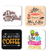 Whats Your Kick Coffee Lover Ok But First Coffee Quotes Printed Set of 4 Coaster With Metal Stand