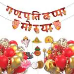 Festiko Set of 36 Pcs Ganpati Bappa Morya Combo A (Banner, Balloons, Photobooth Props), Ganesh Chaturthi Decoration Combo