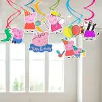 Zyozique 6 Pcs Peppa Pig Swirls for Decoration Cartoon Theme Peppa Pig Swirls Hanging Swirl Ceiling Decorations Ceiling Streamers Party Supplies, 6 Count for Kids Room,Peppa Pig Swirls for Decoration