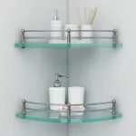 Plantex Premium Transparent Glass Corner Shelf for Bathroom/Wall Shelf/Storage Shelf (12 x 12 Inches Pack of 2)
