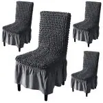 HOKIPO Stretchable Turkish Bubble Dining Table Chair Cover with Frill Set of 4, Anchor Grey