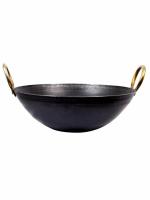 VERTECH COOKWARE Natural Pure Iron (Loha) Traditional Kadai, Fry Pan, Frying Kadhai Handmade Lokhand with Golden Handle
