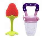 Grest Silicone Strawberry Fruit Shape Teether with Baby Feeding Nibbler