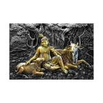 SHASWAT ART Beautiful Krishna with Cow Embossed Painting Sparkle Coated Self Adhesive Wallpaper Without Frame Digital Reprint 24 inch x 36 inch Painting