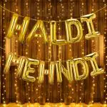 Zyozique Wedding & Haldi Ceremony Decoration Items/Haldi and Mehndi Party & Event Decor - Haldi with Mehndi Foil Balloon & Rice Light (Pack Of 3)
