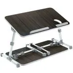 ELV DIRECT Portable Laptop Table with Adjustable Height and Foldable Aluminium Legs, Brown