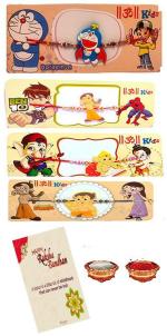 Kavim Kids RAKHI2020101 Assorted Rakhi Set (Four Cartoon character Rakhi With Greeting card & Roli)