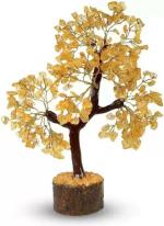 ONVOL Citrin Stone Tree Natural Healing Tree Wooden Base with Golden Wire 300 bids Decorative Showpiece - 23 cm (Crystal, Yellow, Gold)