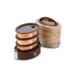 VAYA TYFFYN Maple Oval Shape Copper Finished Stainless Steel Lunch Box with 3-Containers Without Bagmat, 1000 ml
