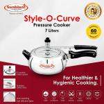 Sunblaze Style-O-Curve Non Induction Base 7 Litres Best Aluminium Heavy Pressure Cooker With Inner Lid Silver